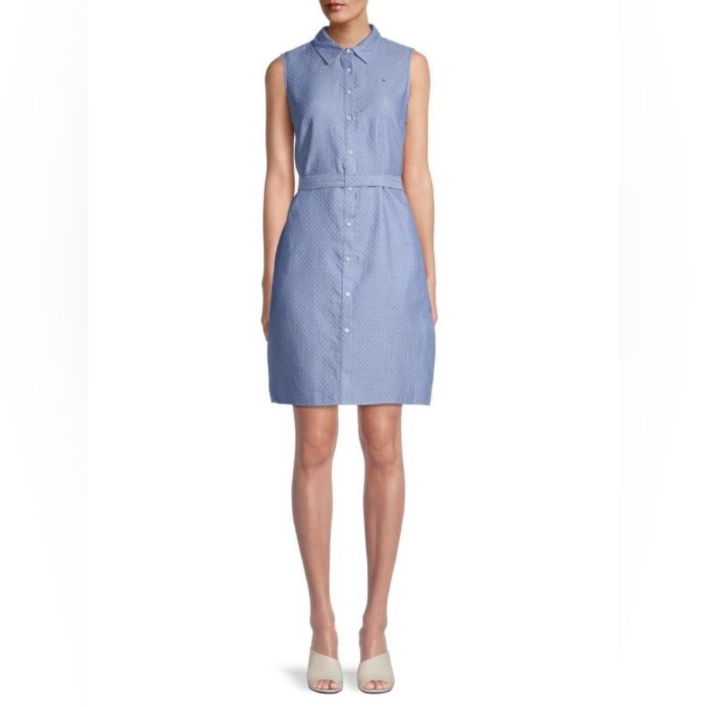 Tommy Hilfiger Polka Dot Print Sleeveless Cotton Shirt Dress Size 10